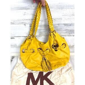 Michael Michael Kors Women’s Yellow Leather Braided Tassel Bucket Shoulder Bag